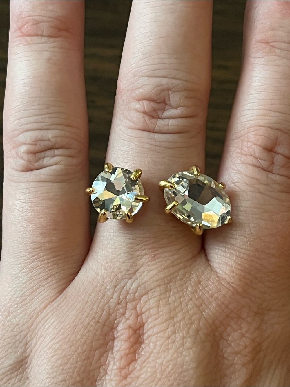 J. Crew Chunky Crystal Asymmetrical Ring on Gold Tone Band